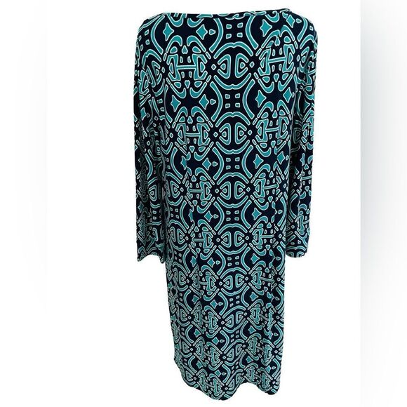 LAUNDRY By Design Shelli Segal Dress Turquoise Blue Green Geo print  Sz 10 - Picture 3 of 7